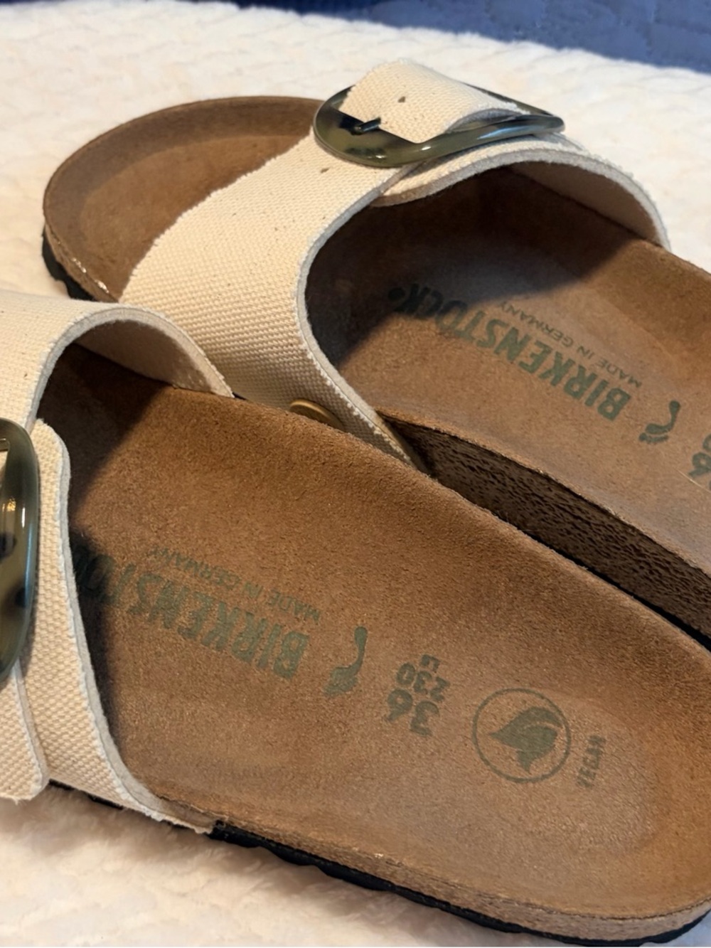 Birkenstock Cream Canvas Single-Buckle Sandals